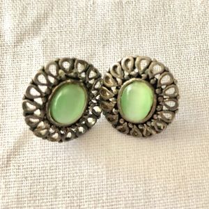 Vintage green silver tone pierced earrings